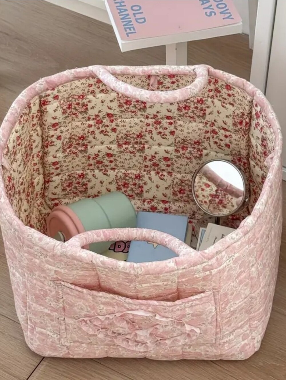 Soft Pink Quilted Storage Basket